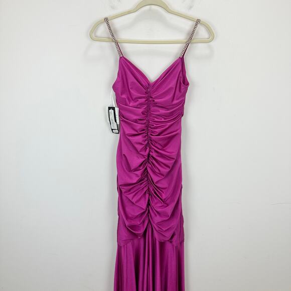 XSCAPE Rhinestone Strap Ruched Seam Sleeveless Gown Pink Formal Stretch US 2 NWT - Picture 11 of 16